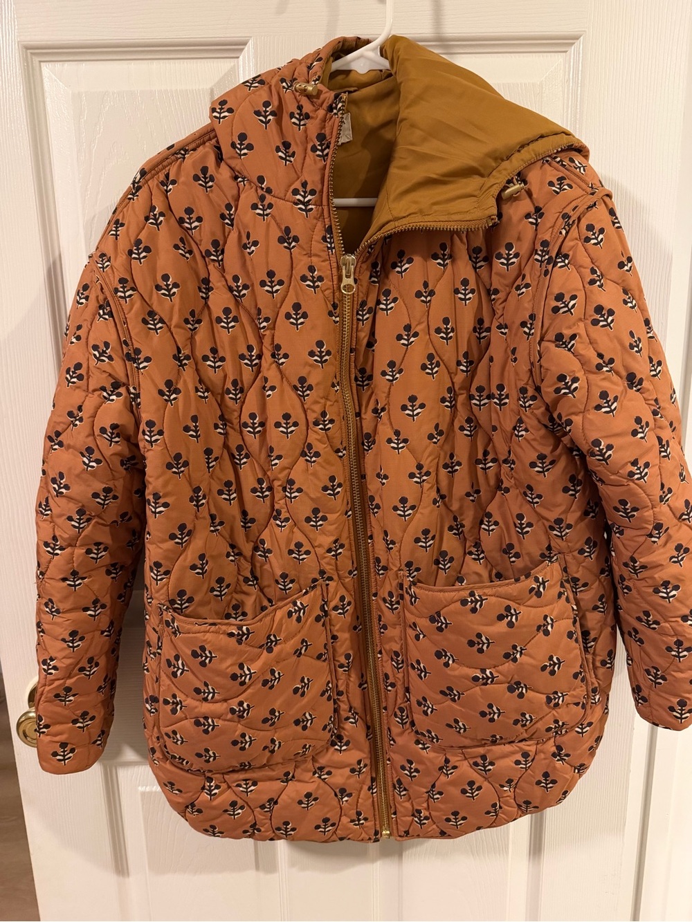 Quilted Floral Puffer Jacket in Rust